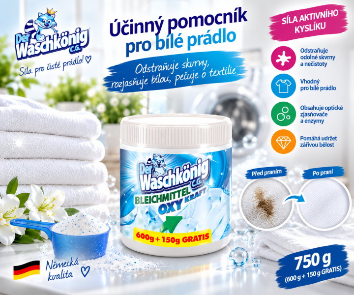 Waschkönig OXY Kraft Weiss odstraňovač skvrn na bílé prádlo – 750 g